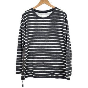 Lou & Grey Striped Side Zip Sweatshirt Grey White Cotton Blend Size M